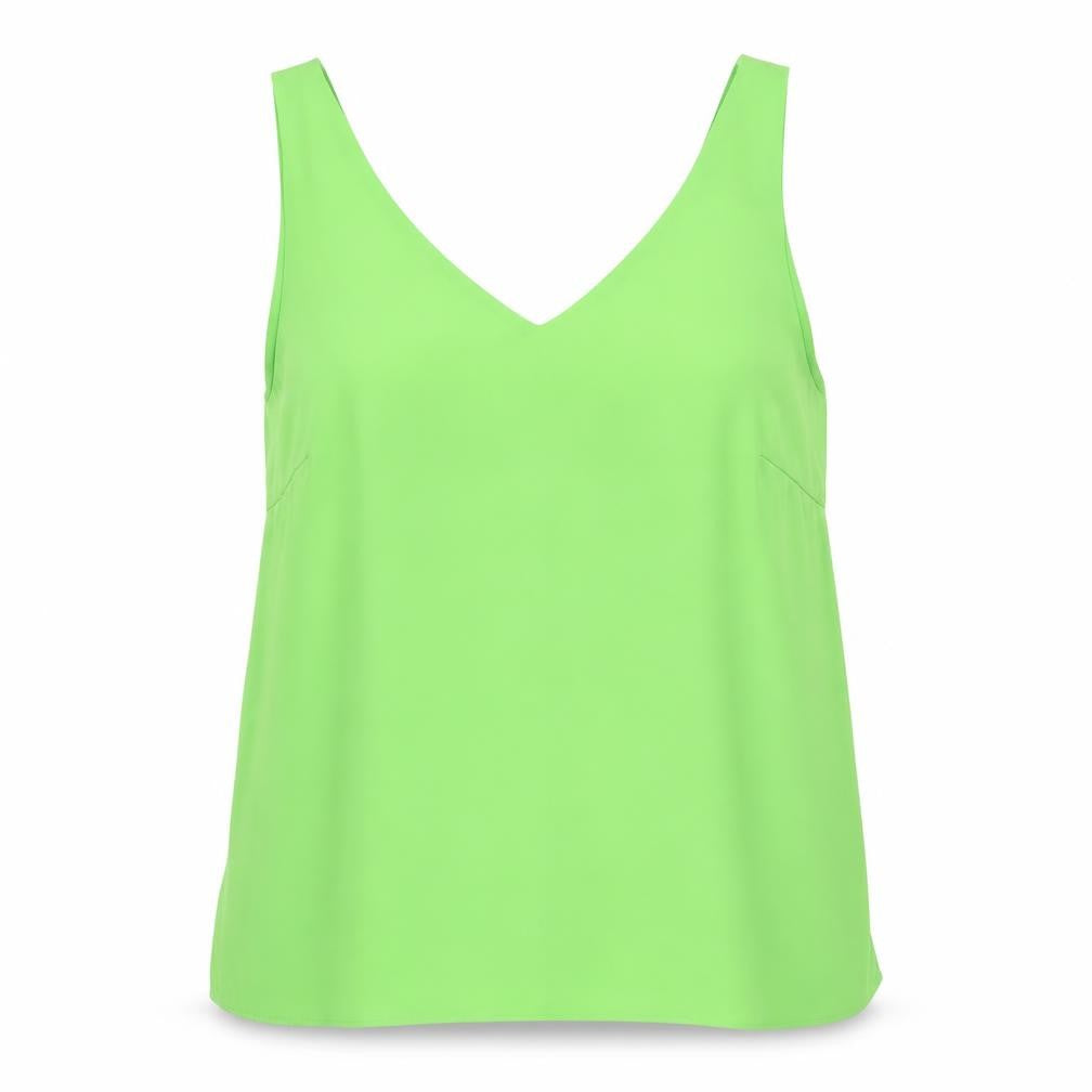 Front view of Anthology women’s green polyester basic tank, size UK 12, v-neck