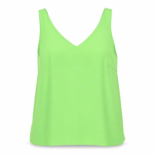 Front view of Anthology women’s green polyester basic tank, size UK 12, v-neck