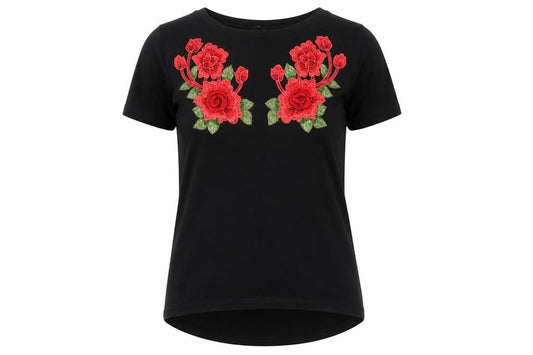 Front view of Select women’s black viscose basic t-shirt, size UK 8, round neck