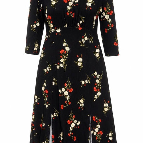 Dorothy Perkins Womens Black Floral Viscose A-Line Size 8 Round Neck Pullover - Slit
