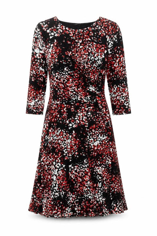Front view of Roman women’s multicoloured animal print viscose shift, size UK 10, round neck pullover - leopard print