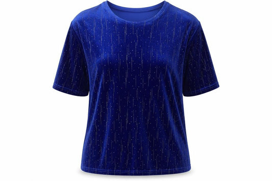 Front view of Stephan women’s blue polyester basic t-shirt, size S, round neck