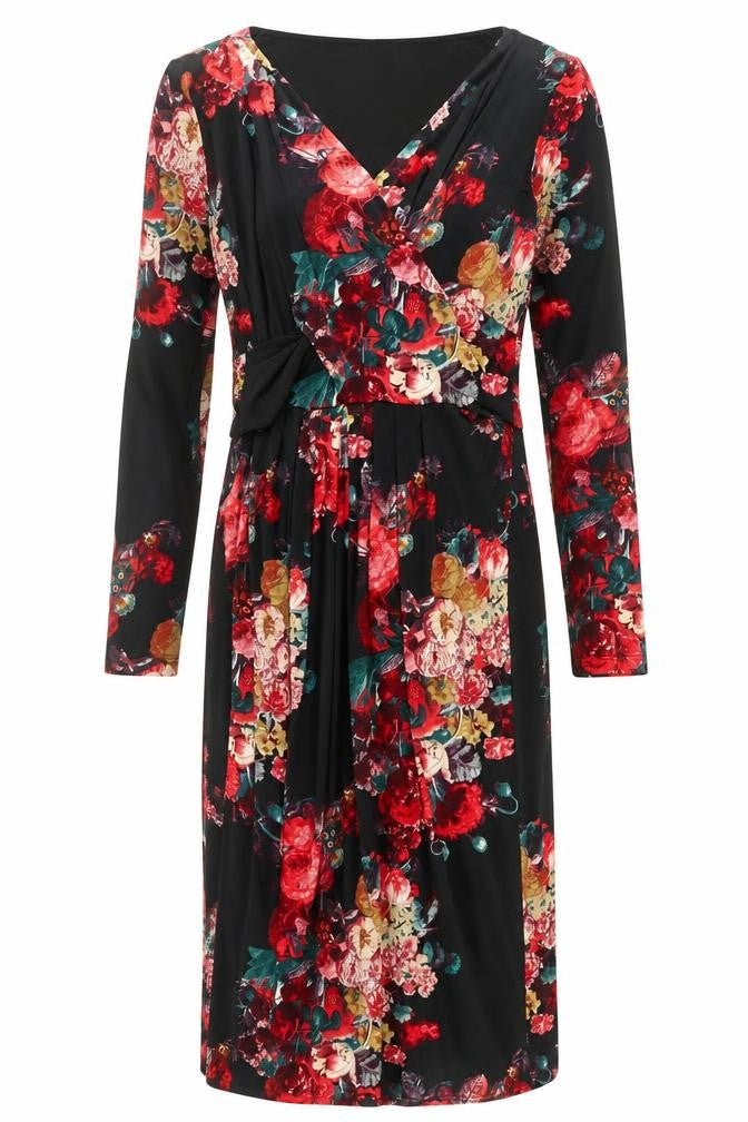 Front view of Per Una women’s red floral polyester a-line, size UK 8, v-neck pullover