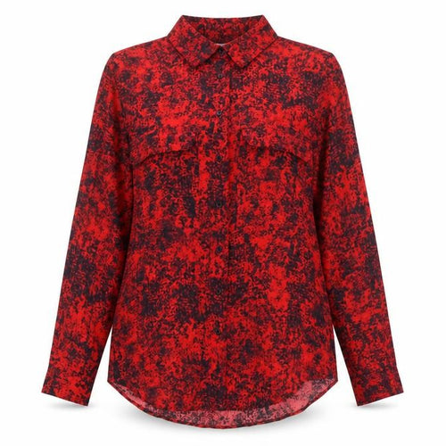 Mango Womens Red Geometric Polyester Basic Button-Up Size S Collared