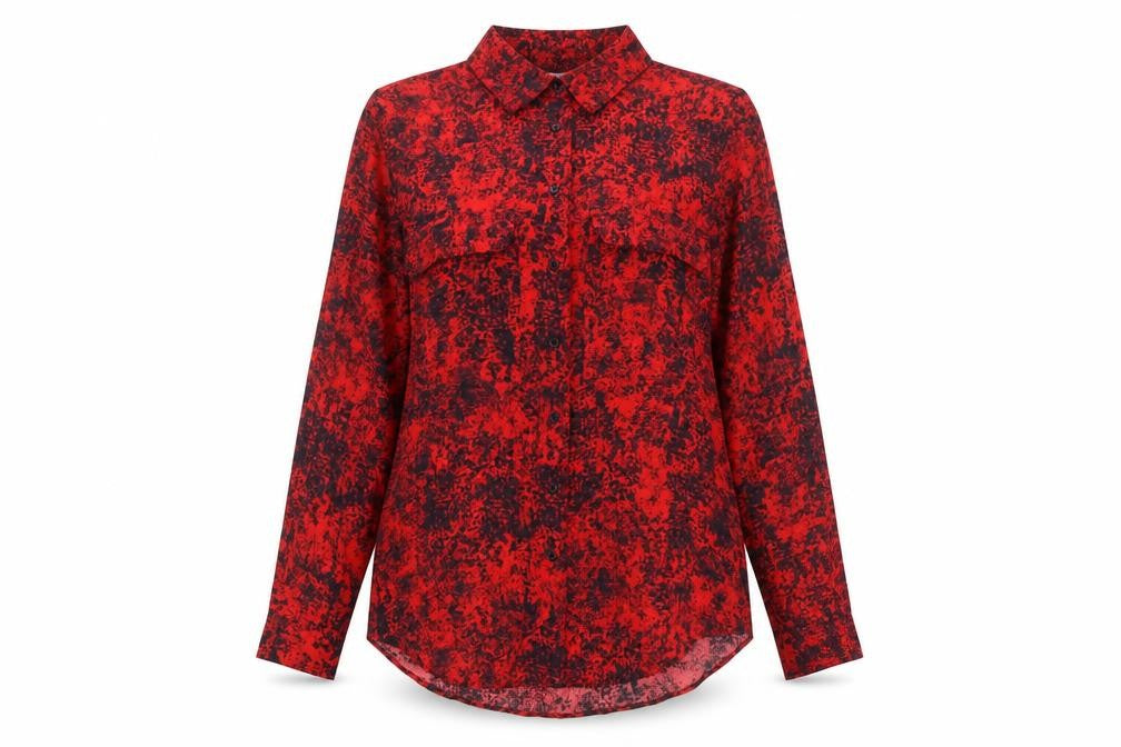 Mango Womens Red Geometric Polyester Basic Button-Up Size S Collared