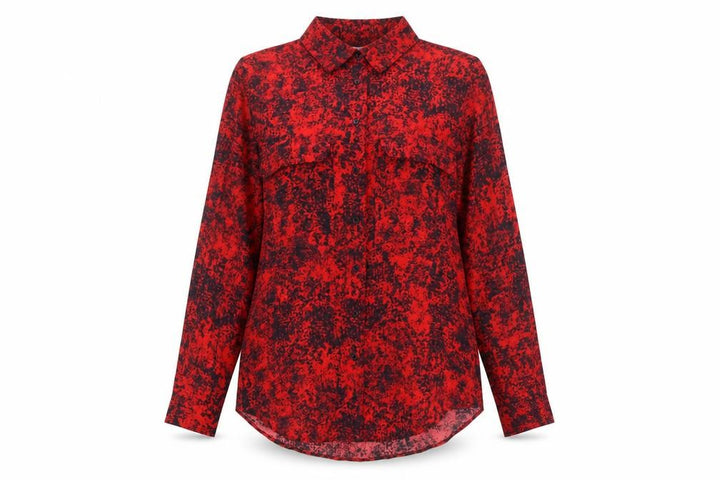 Mango Womens Red Geometric Polyester Basic Button-Up Size S Collared