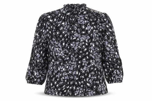 Front view of Marks & Spencer women’s multicoloured animal print viscose basic blouse, size UK 12, round neck - leopard print