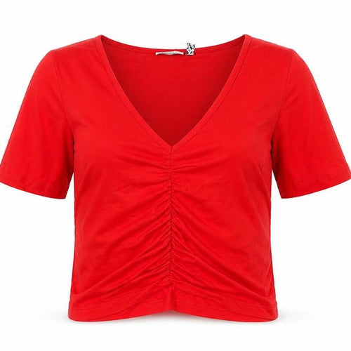 ASOS Womens Red Polyester Cropped T-Shirt Size 10 V-Neck - Ruched