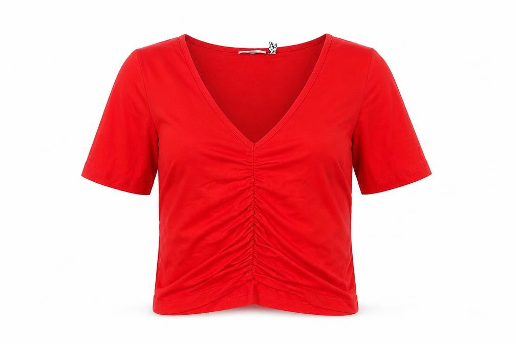ASOS Womens Red Polyester Cropped T-Shirt Size 10 V-Neck - Ruched