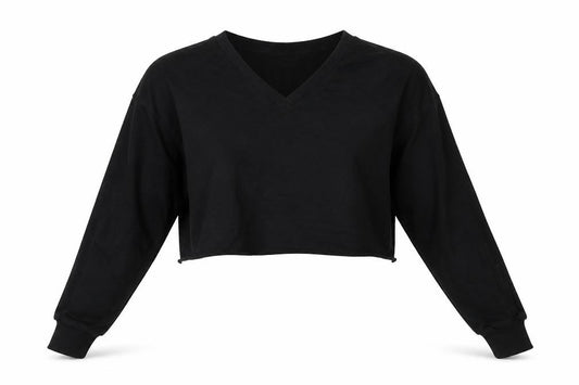 Front view of ASOS women’s black 100% cotton pullover sweatshirt, size UK 6, pullover - cropped