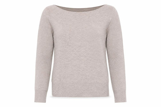 Front view of Gap women’s beige polyester pullover sweatshirt, size S, pullover