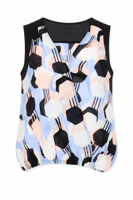 Front view of Principles women’s multicoloured geometric polyester basic tank, size UK 14, v-neck