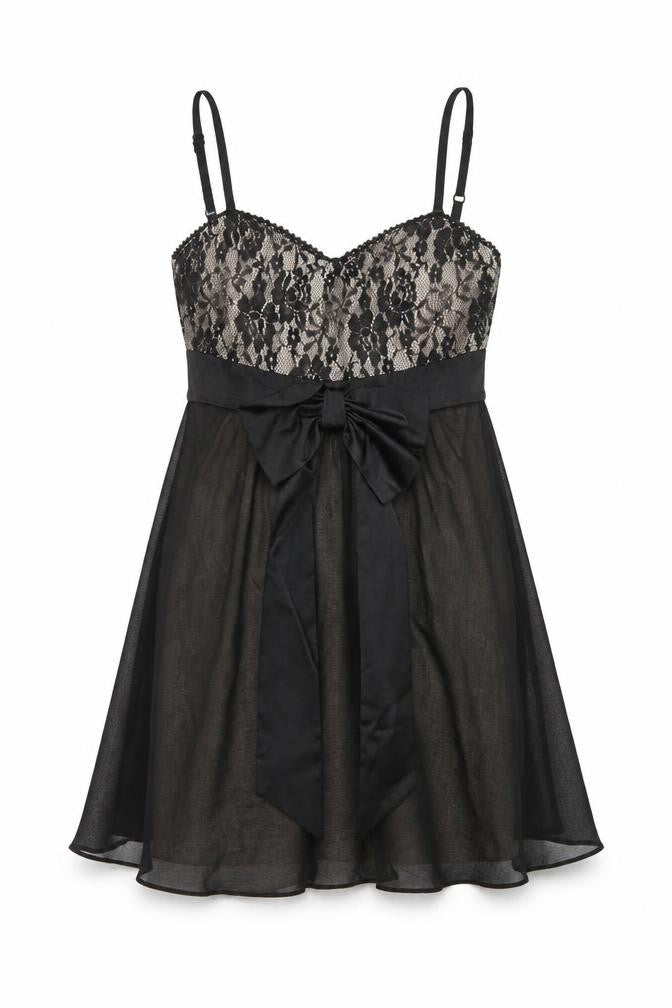 Front view of Miso women’s black polyester slip dress, size UK 10, sweetheart pullover
