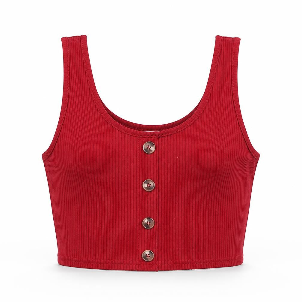 Front view of ROMWE women’s red polyester cropped tank, size M, round neck