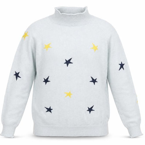 Preworn Womens Blue High Neck Geometric Acrylic Pullover Jumper Size M - Star Print
