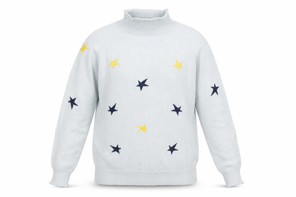 Preworn Womens Blue High Neck Geometric Acrylic Pullover Jumper Size M - Star Print