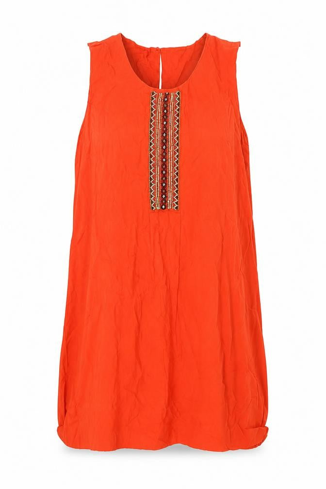ANNE WEYBURN Womens Orange Geometric Cotton A-Line One Size Scoop Neck Pullover