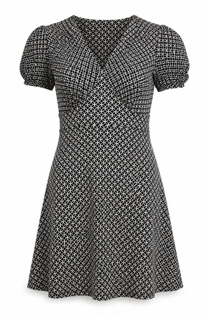 Next Beachwear Womens Black Geometric Viscose Fit & Flare Size 8 V-Neck Pullover