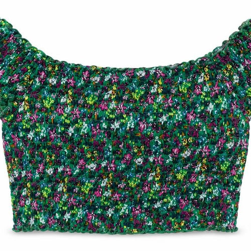 Divided by H&M Womens Multicoloured Floral Cotton Cropped Blouse Size M Boat Neck - Shirred Bardot