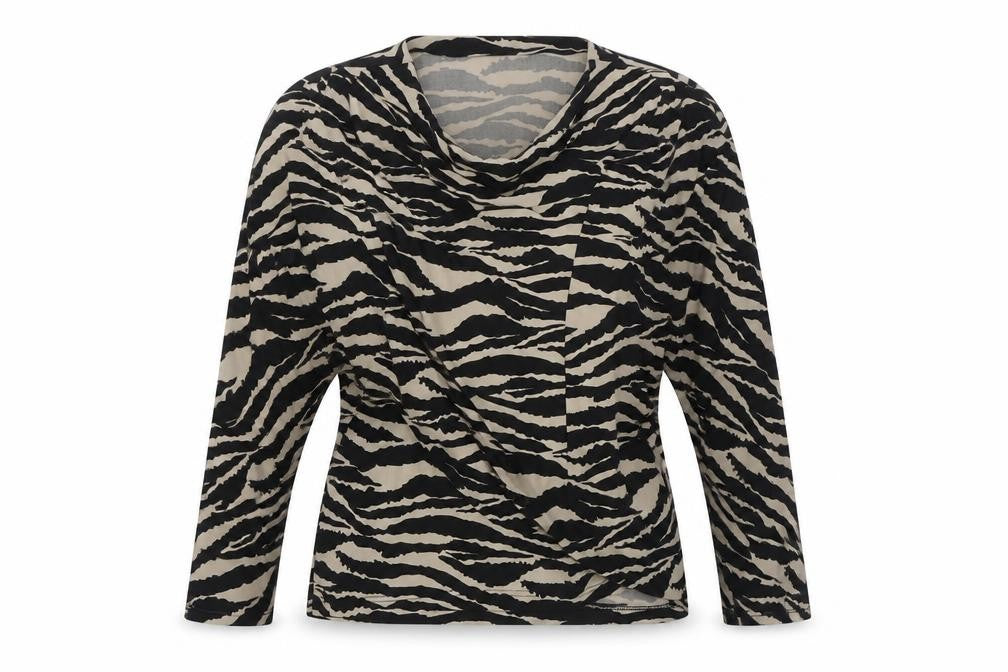 Front view of George women’s multicoloured animal print polyester basic blouse, size UK 10, cowl neck - tiger print