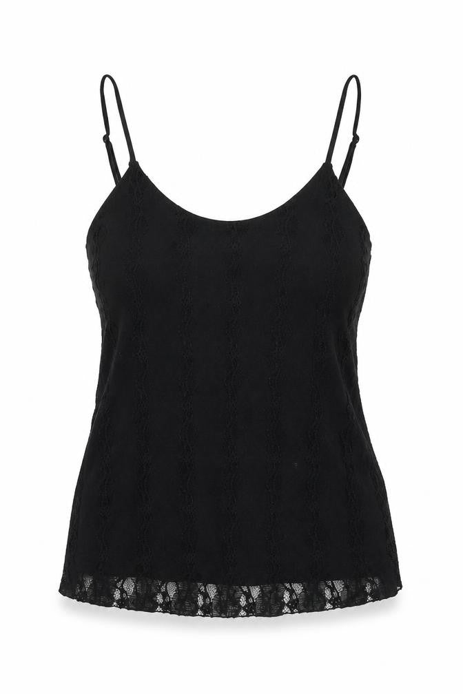 Front view of Sky Designs women’s black polyester camisole blouse, size M, scoop neck