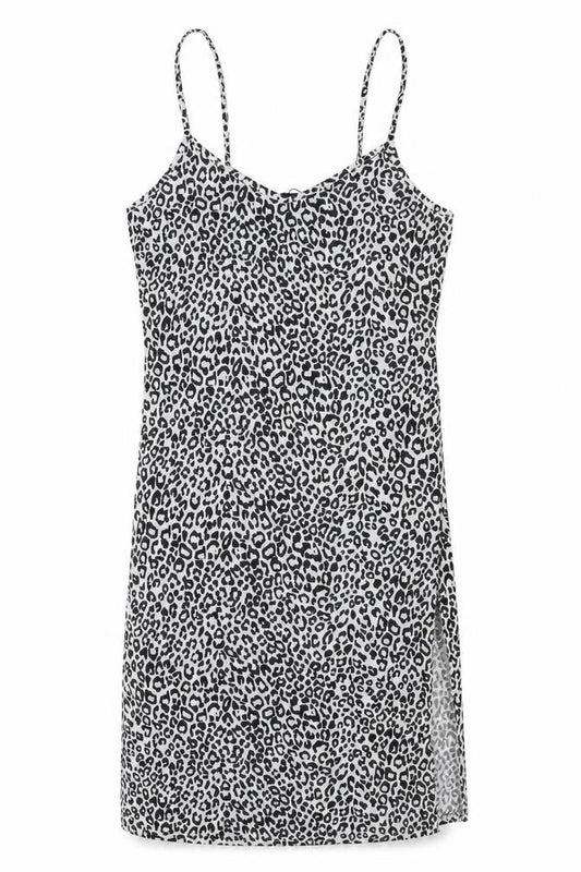 Front view of PRETTYLITTLETHING women’s white animal print polyester pencil dress, round neck pullover - leopard print