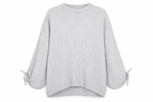 Front view of F&F women’s grey polyester pullover sweatshirt, size UK 12, pullover