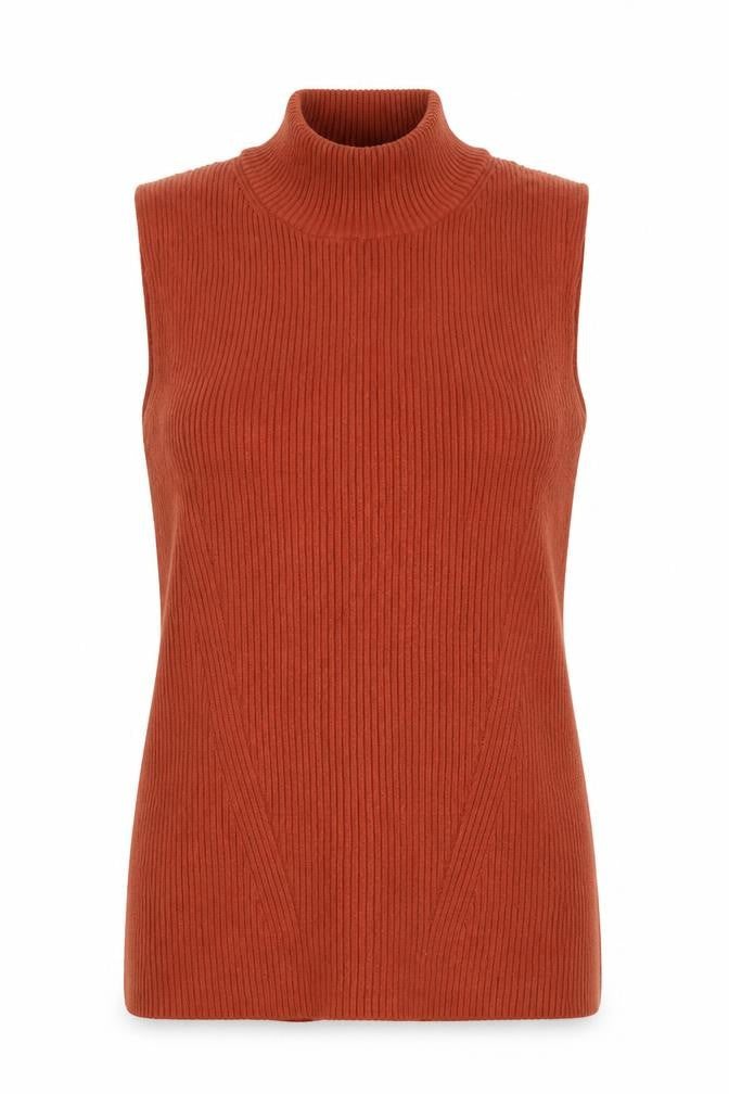 Front view of H&M women’s brown high neck viscose jumper, size S