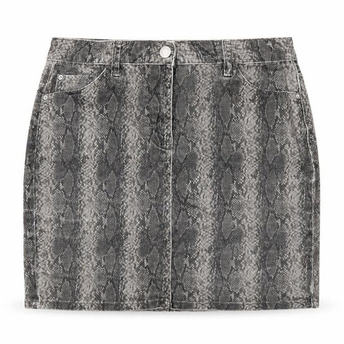 NEXT Womens Grey Animal Print Cotton A-Line Skirt Size 12 Button - Snakeskin Pattern