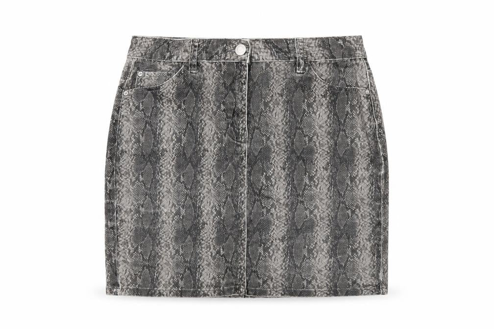 NEXT Womens Grey Animal Print Cotton A-Line Skirt Size 12 Button - Snakeskin Pattern