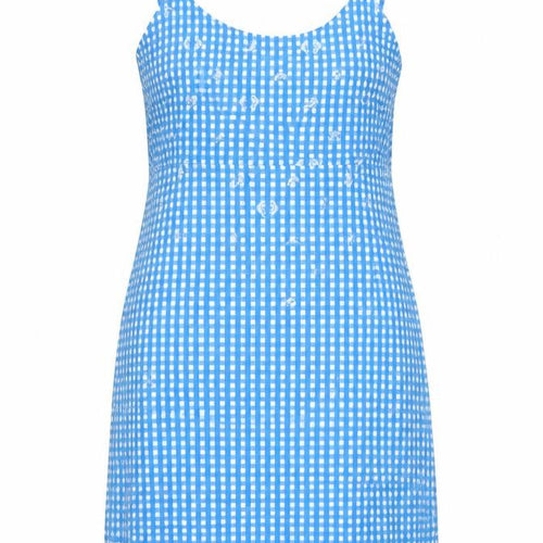 Daisy Street Womens Blue Check Viscose Mini Size 10 Round Neck Tie