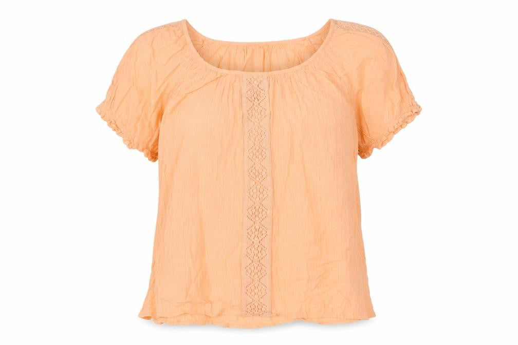 Front view of F&F women’s orange viscose basic t-shirt, size UK 10, round neck