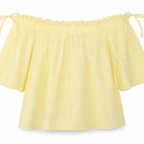Marks and Spencer Womens Yellow Viscose Cropped Blouse Size 10 Boat Neck
