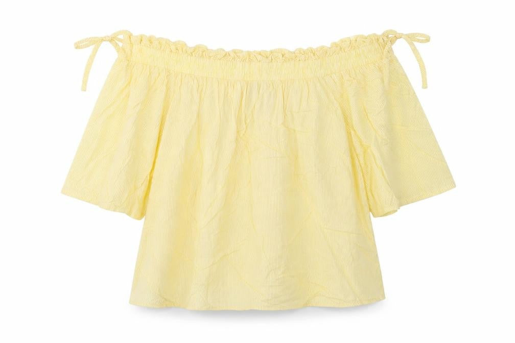 Marks and Spencer Womens Yellow Viscose Cropped Blouse Size 10 Boat Neck