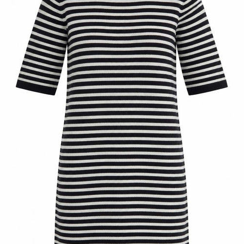 Find Womens Black Striped Polyester T-Shirt Dress Size 8 Crew Neck Pullover