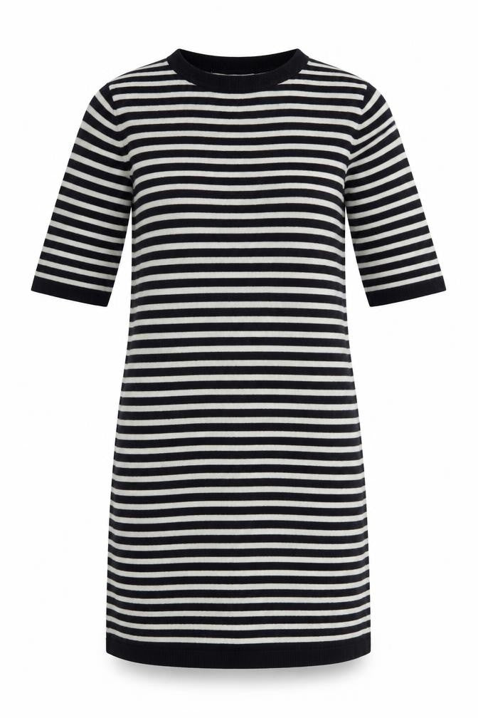 Find Womens Black Striped Polyester T-Shirt Dress Size 8 Crew Neck Pullover