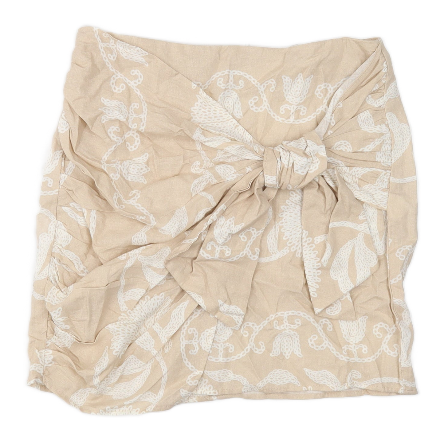 Zara Womens Beige Geometric Linen Mini Skirt Size 12 Zip