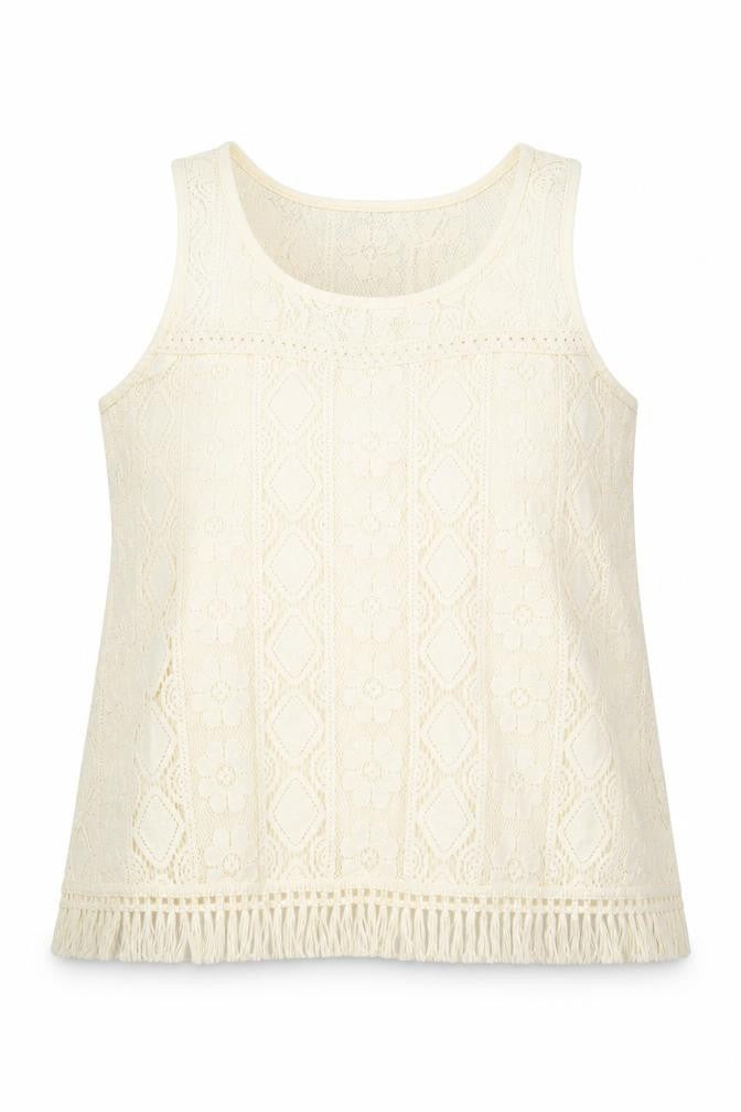 Front view of No Boundaries women’s ivory geometric cotton basic blouse, size 2XL, round neck