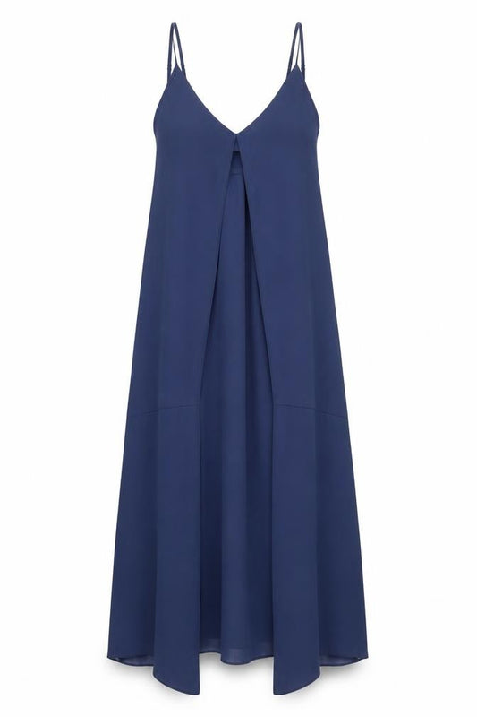 Front view of ASOS women’s blue polyester maxi, size UK 8, v-neck zip
