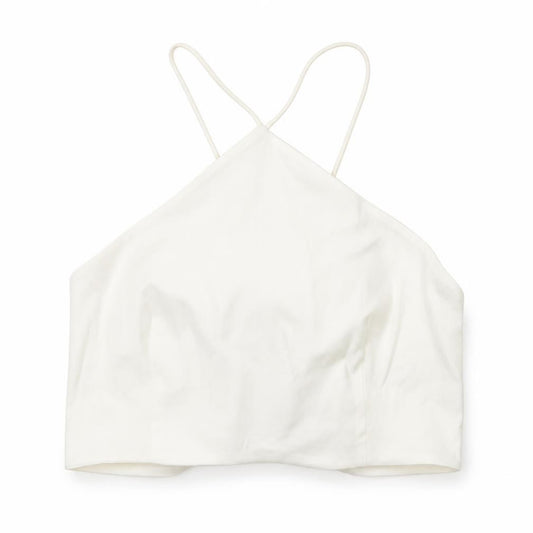 Front view of Zara women’s white cotton cropped tank, size M, halter