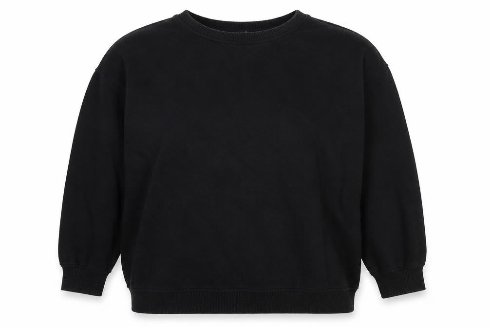 Front view of Primark women’s black cotton pullover sweatshirt, size UK 10, pullover