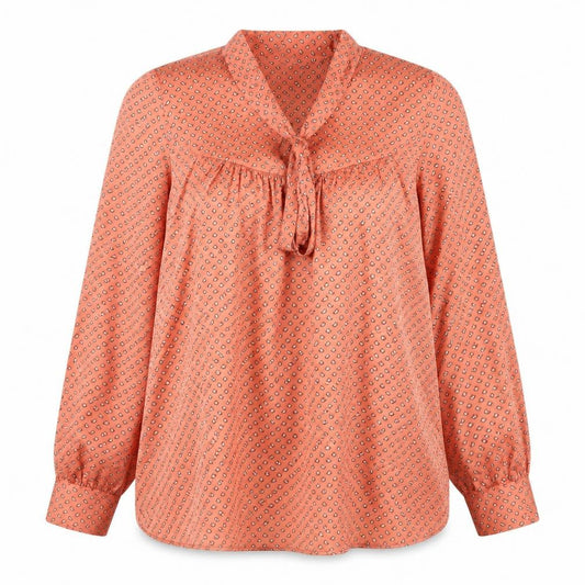 Front view of Zara women’s orange geometric polyester basic blouse, size S, v-neck