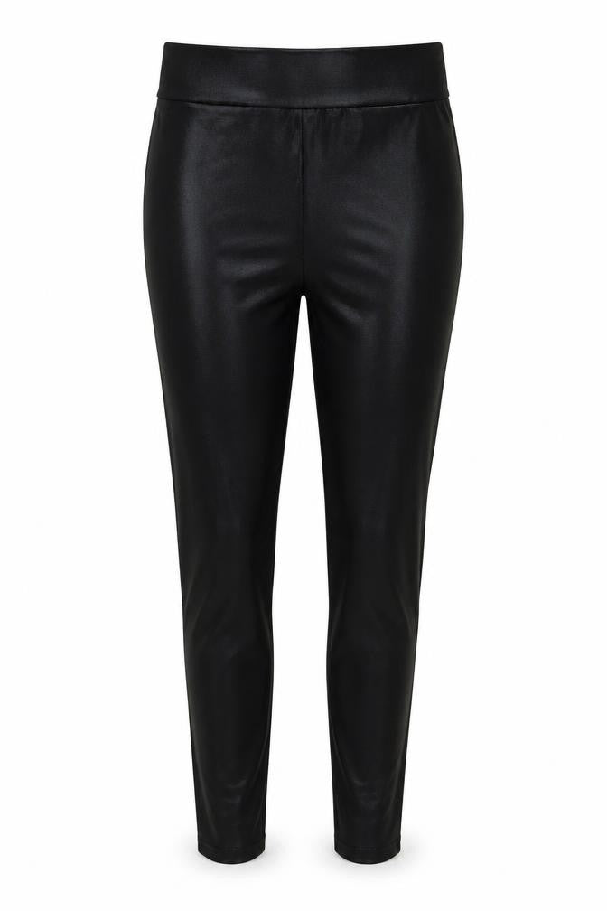 Front view of Papaya women’s black polyester trousers, size UK 8, regular - wet look