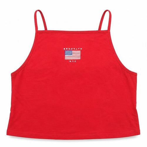 Preworn Womens Red Polyester Cropped Tank Size 10 Square Neck - Brooklyn NYC