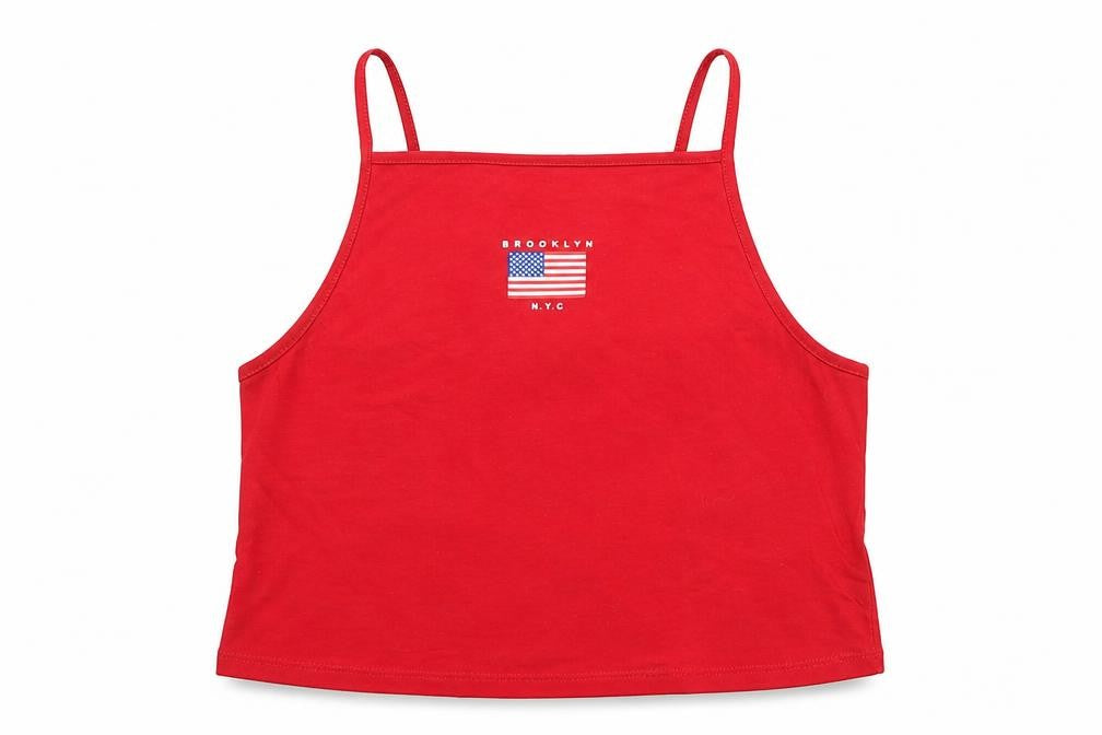 Preworn Womens Red Polyester Cropped Tank Size 10 Square Neck - Brooklyn NYC