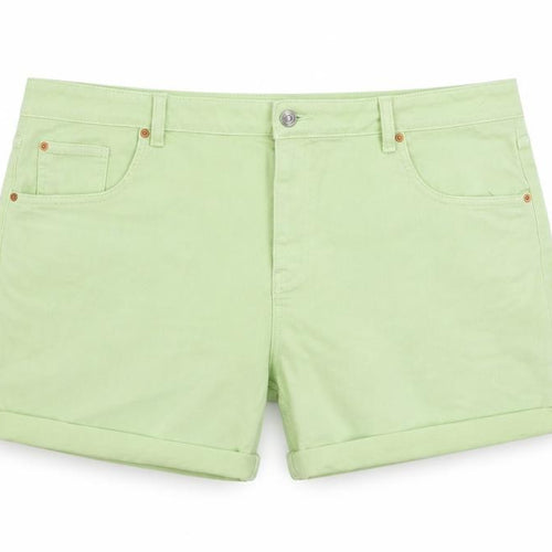 Marks and Spencer Womens Green Cotton Boyfriend Shorts Size 22 Regular Button