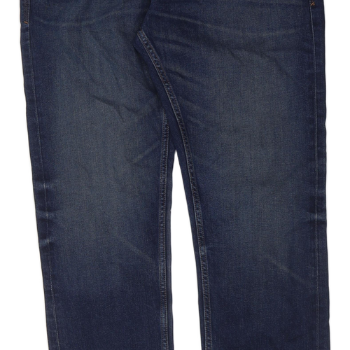 Marks and Spencer Mens Blue Cotton Straight Jeans Size 36 in L33 in Slim Button