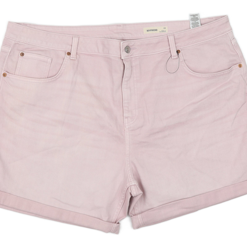 Marks and Spencer Womens Pink Cotton Boyfriend Shorts Size 22 Regular Button