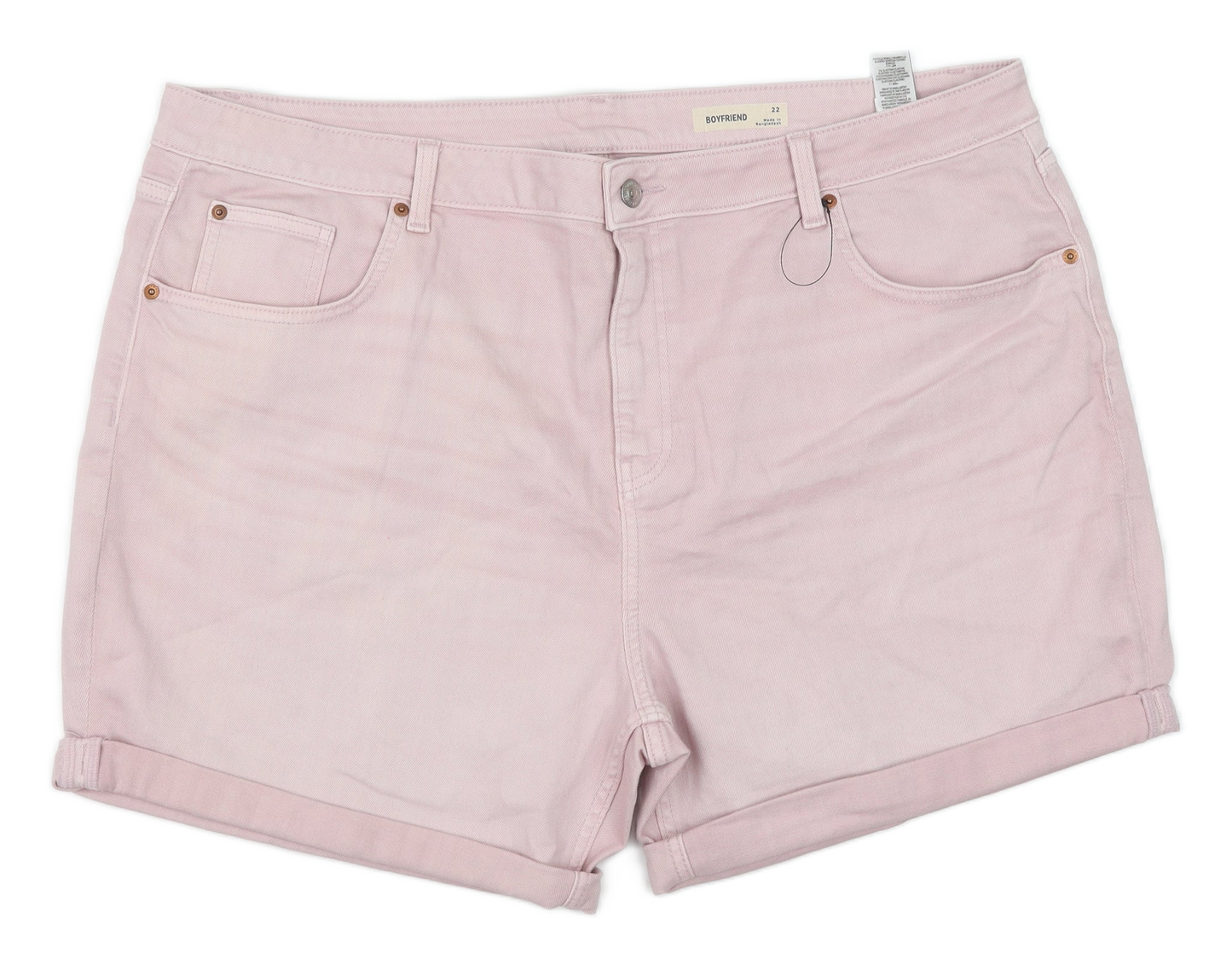 Marks and Spencer Womens Pink Cotton Boyfriend Shorts Size 22 Regular Button