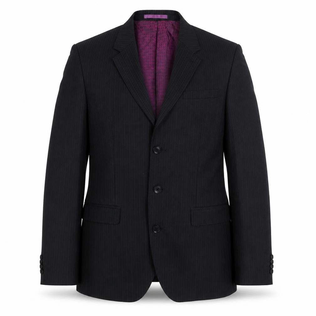Front view of Next men’s black striped wool jacket blazer, size 36